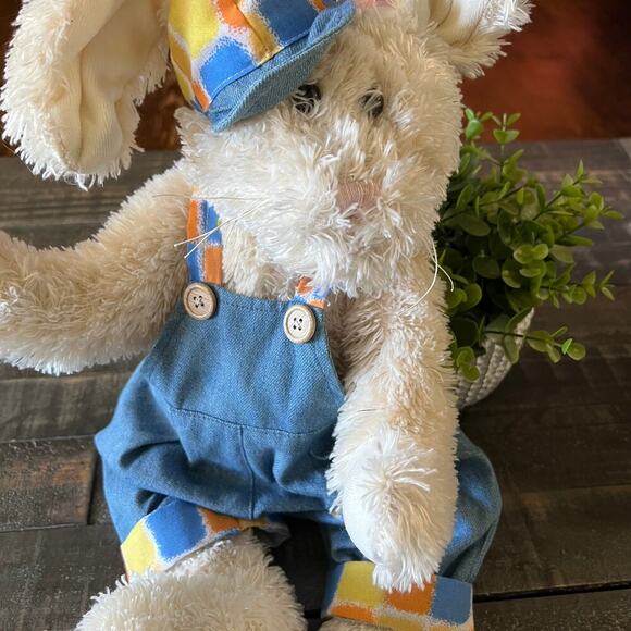 Bunny Rabbit Plush Wearing Overalls & A Hat Poseable Ears 18" Stuffed Animal - Picture 5 of 5